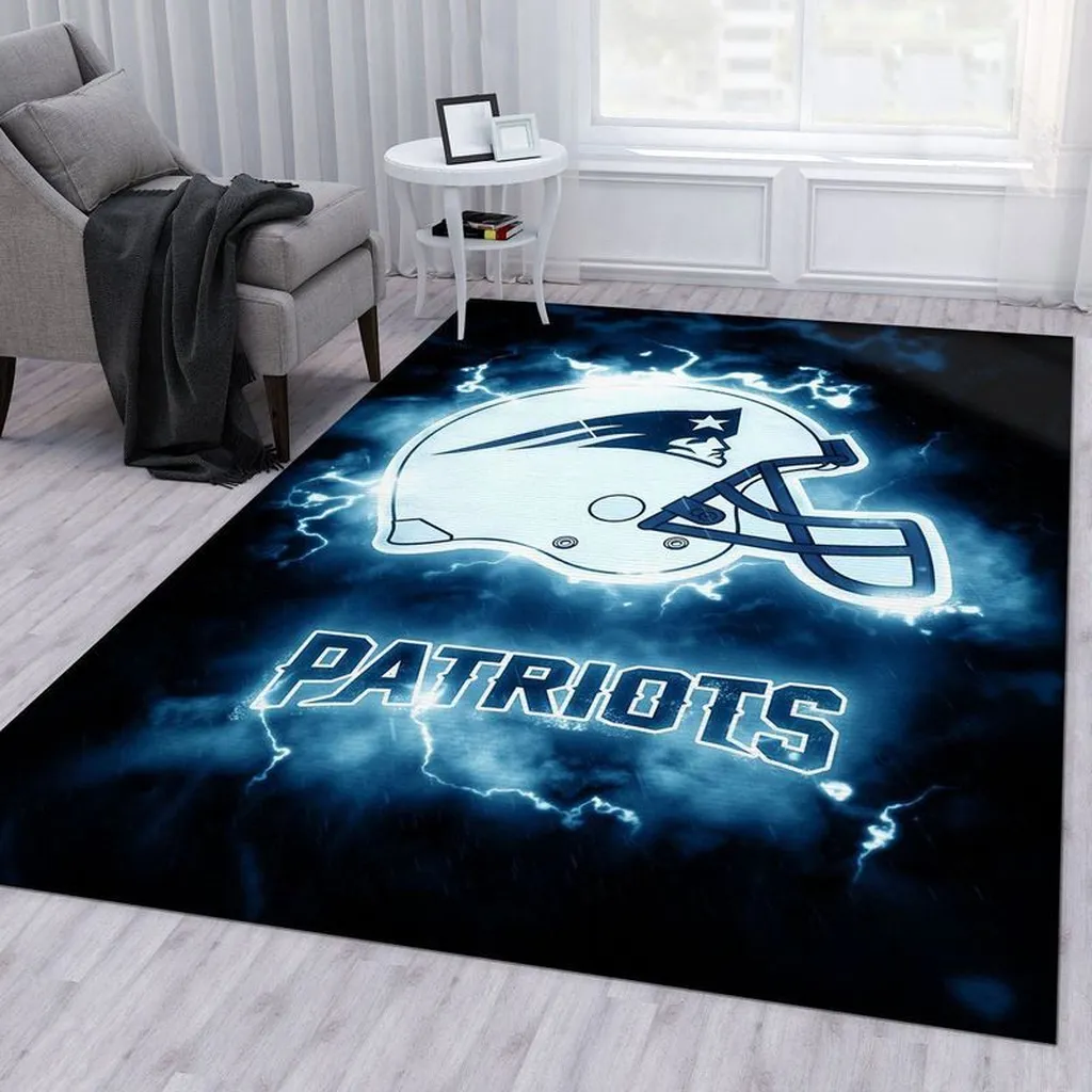 New England Patriots Rug - Football Helmet for Fans Blue and White