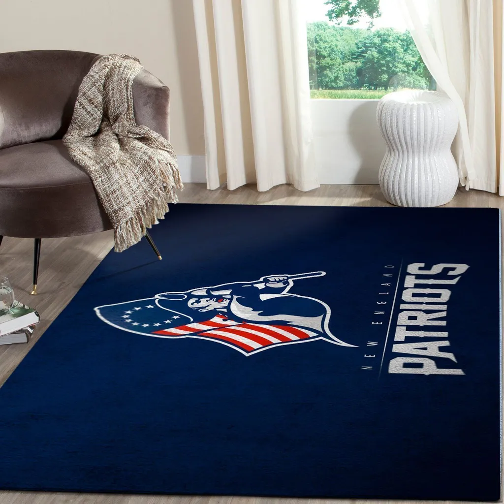 New England Patriots Rug - Logo Perfect for Game Room Decor Blue and White