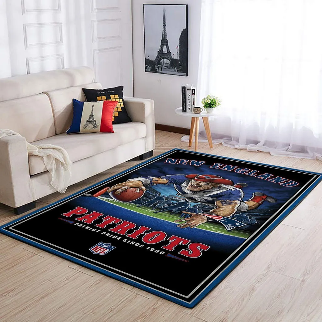 New England Patriots Rug - NFL Area for Fans Bedroom Decor Blue and Red
