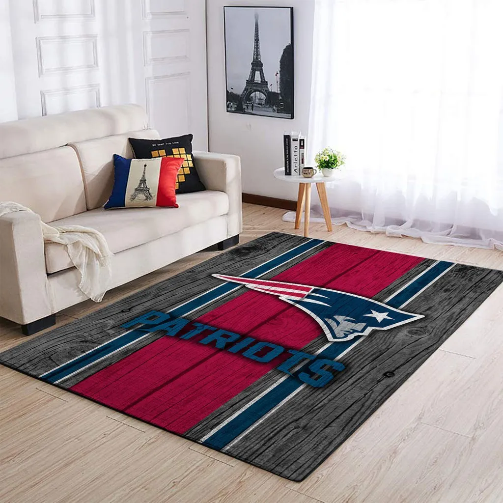 New England Patriots Rug - Vintage Style Floor Carpet Blue and Red