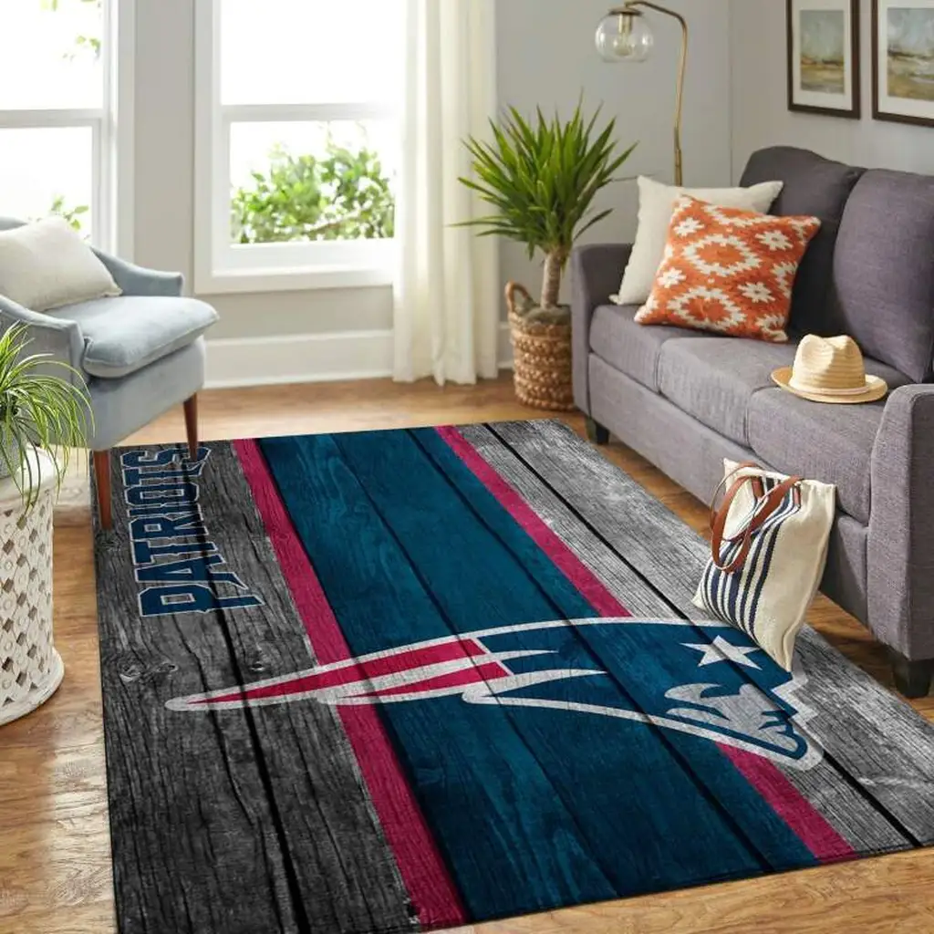 New England Patriots Rug - Wood Pattern for Living Room Blue and Red