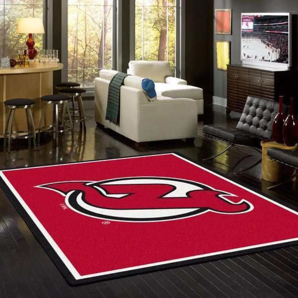 New Jersey Devils Rug - Logo Area for Home Office Decor Red and White