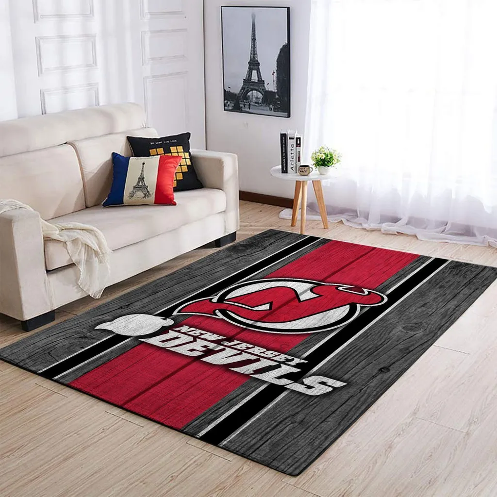New Jersey Devils Rug - Logo for Living Room Floor Decor Black and Red