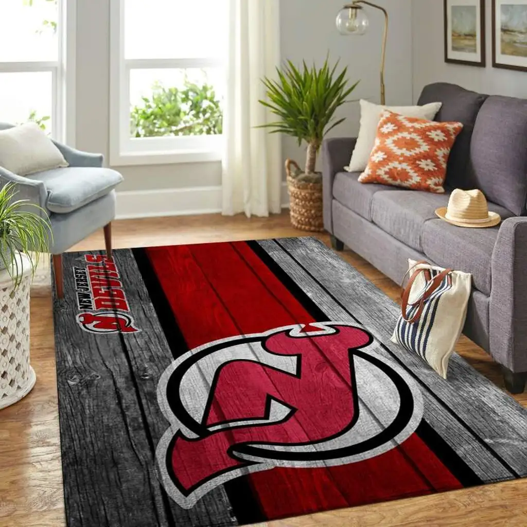 New Jersey Devils Rug - NHL Wood Plank Style Area Black and Red