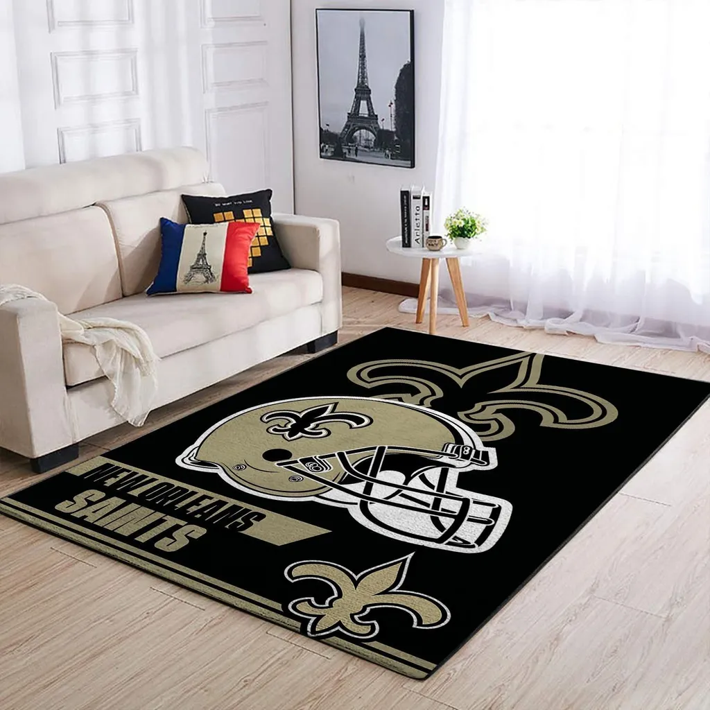 New Orleans Saints Rug - Football Decorative Living Room Beige and Black