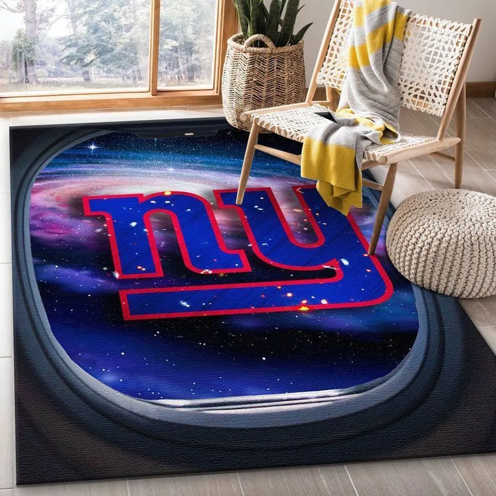 New York Football Team Logo Rug for Home Room Decor Blue and Red