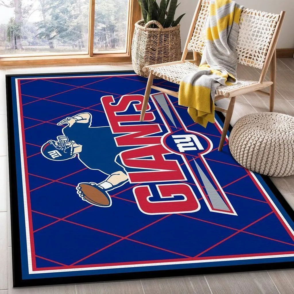 New York Giants Rug - Area Football Team Fan Carpet Blue and Red