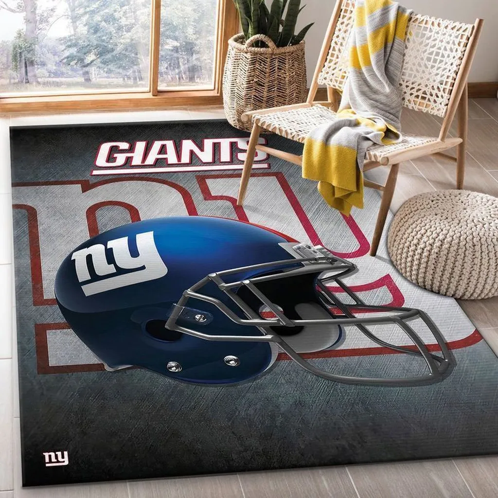 New York Giants Rug - Football Helmet Area for Home Blue and Gray