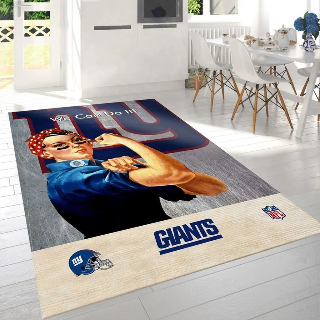 New York Giants Rug - We Can Do It Inspirational Area Beige and Blue