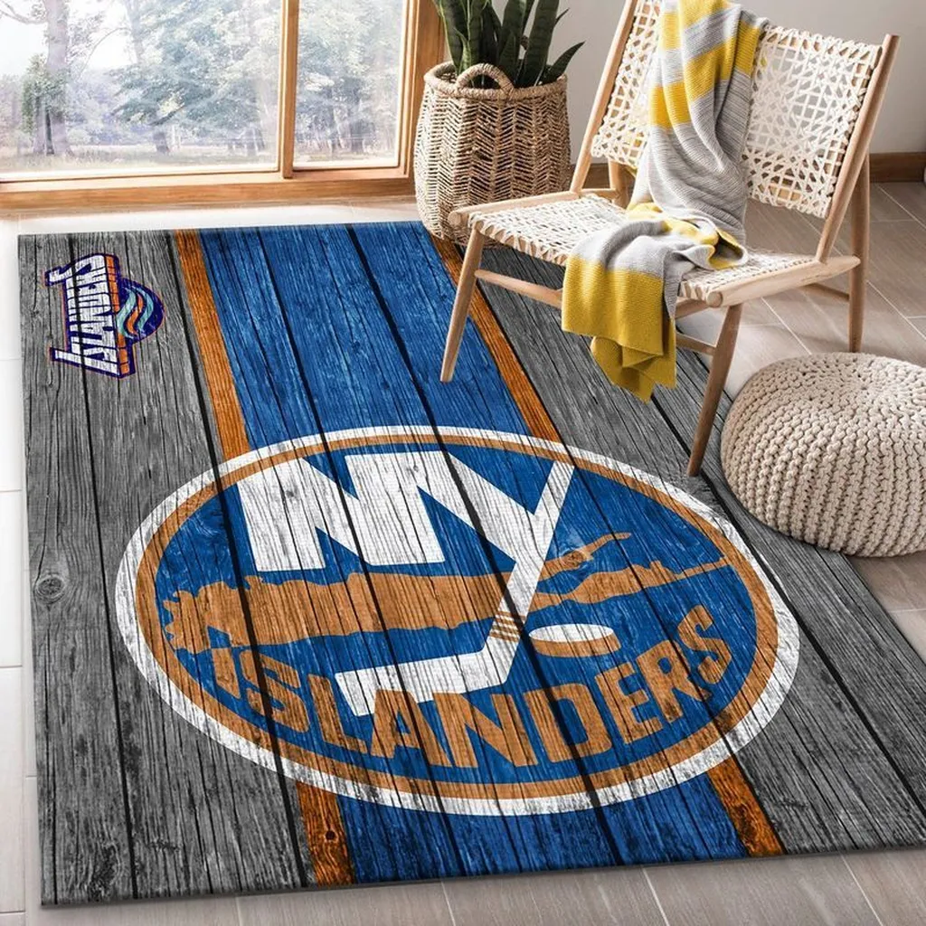 New York Islanders Rug - Hockey for Living Room Floor Blue and Gray