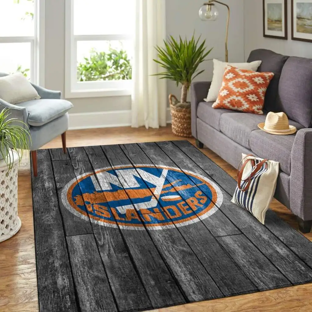 New York Islanders Rug - Logo for Living Room Decor Black and Blue
