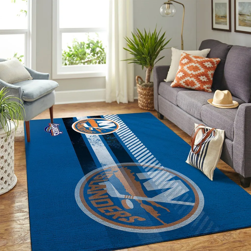 New York Islanders Rug - Perfect for Living Room Decor Blue and Orange