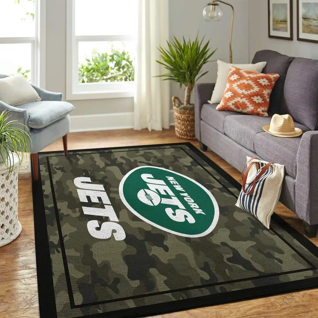 New York Jets Rug - Camouflage Area for Living Room Black and Green