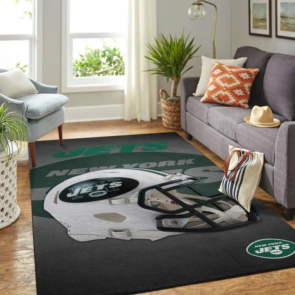 New York Jets Rug - Helmet Area for Living Room Decor Black and White
