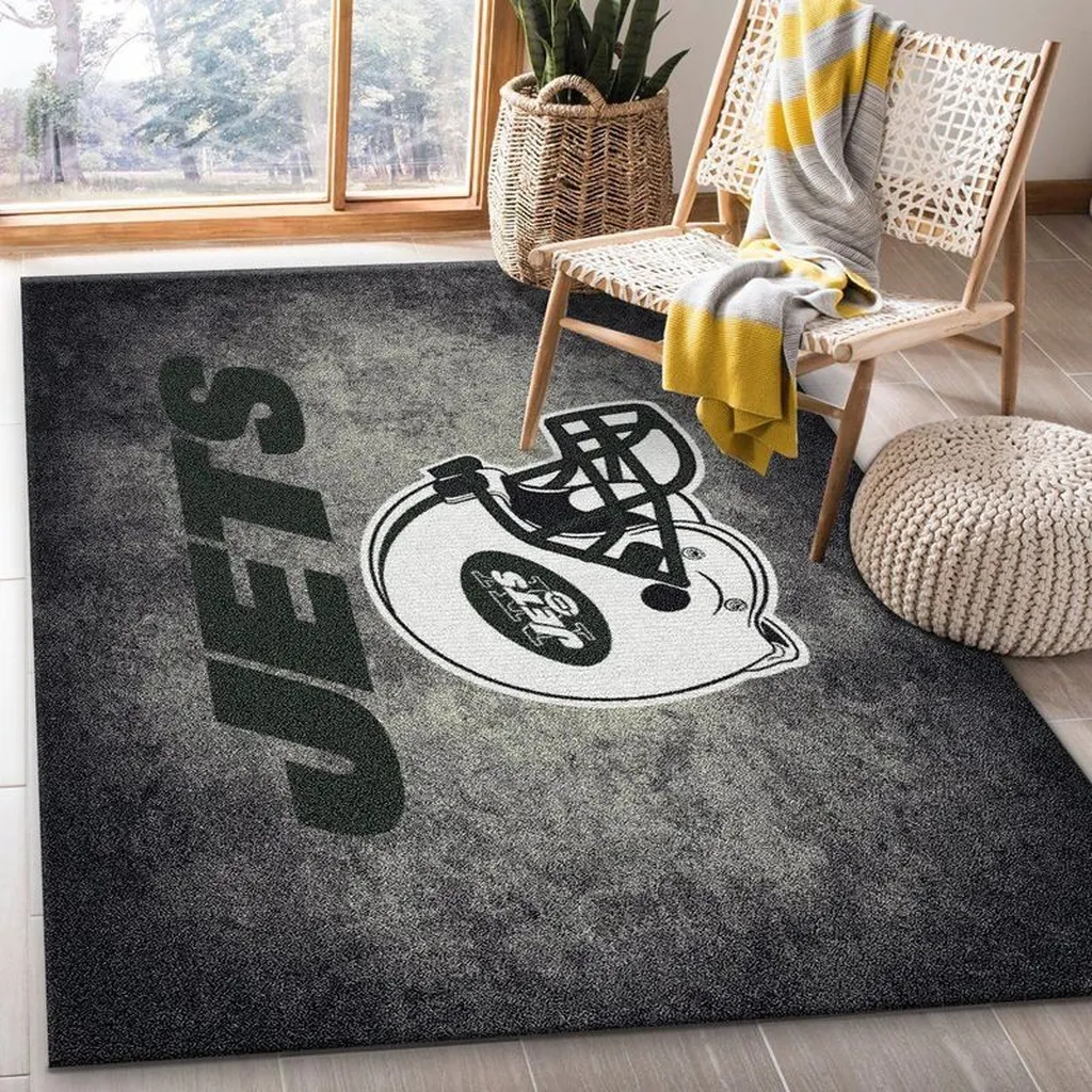 New York Jets Rug - Logo Perfect for Game Room Decor Black and White