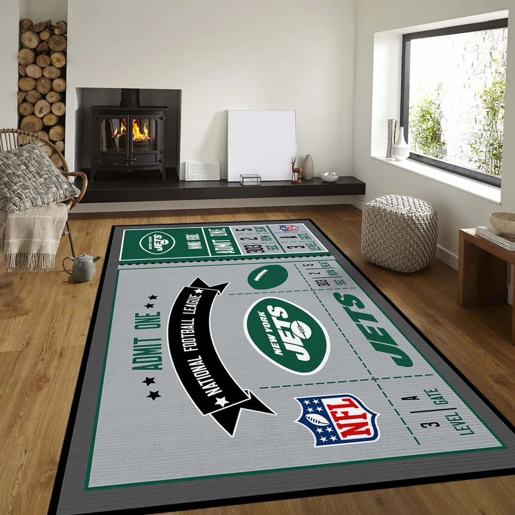 New York Jets Rug - NFL Fan Area Ticket Design Green and Gray