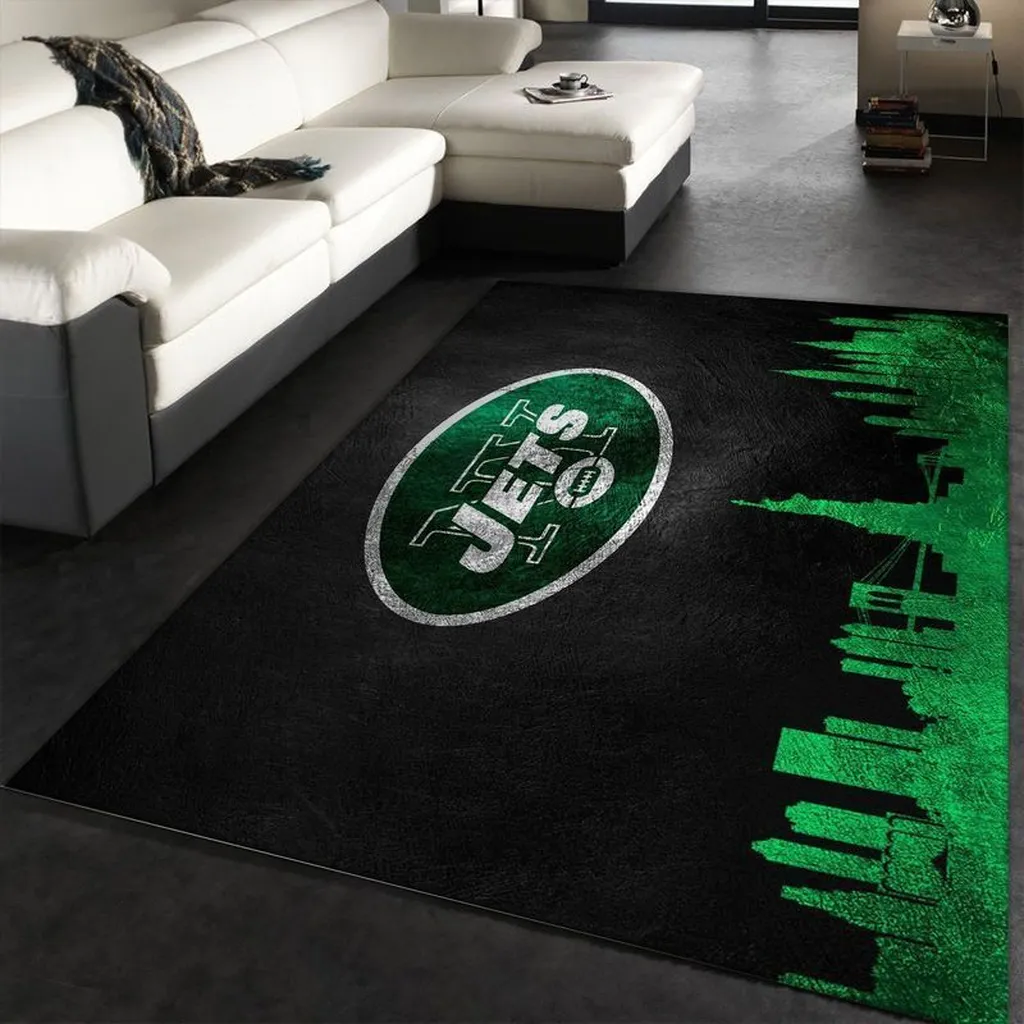 New York Jets Rug - Skyline Area for Living Room Decor Black and Green