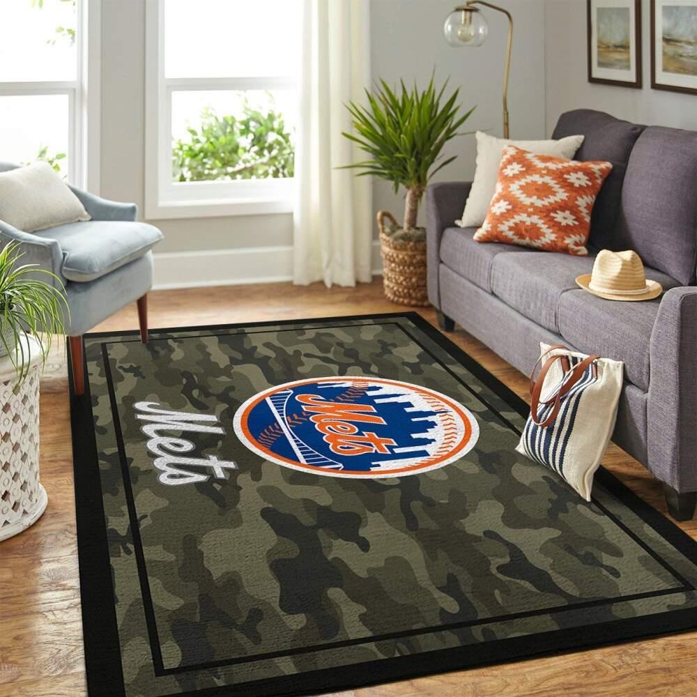 New York Mets Camo Style Area Rug Mlb Team Logo Carpet