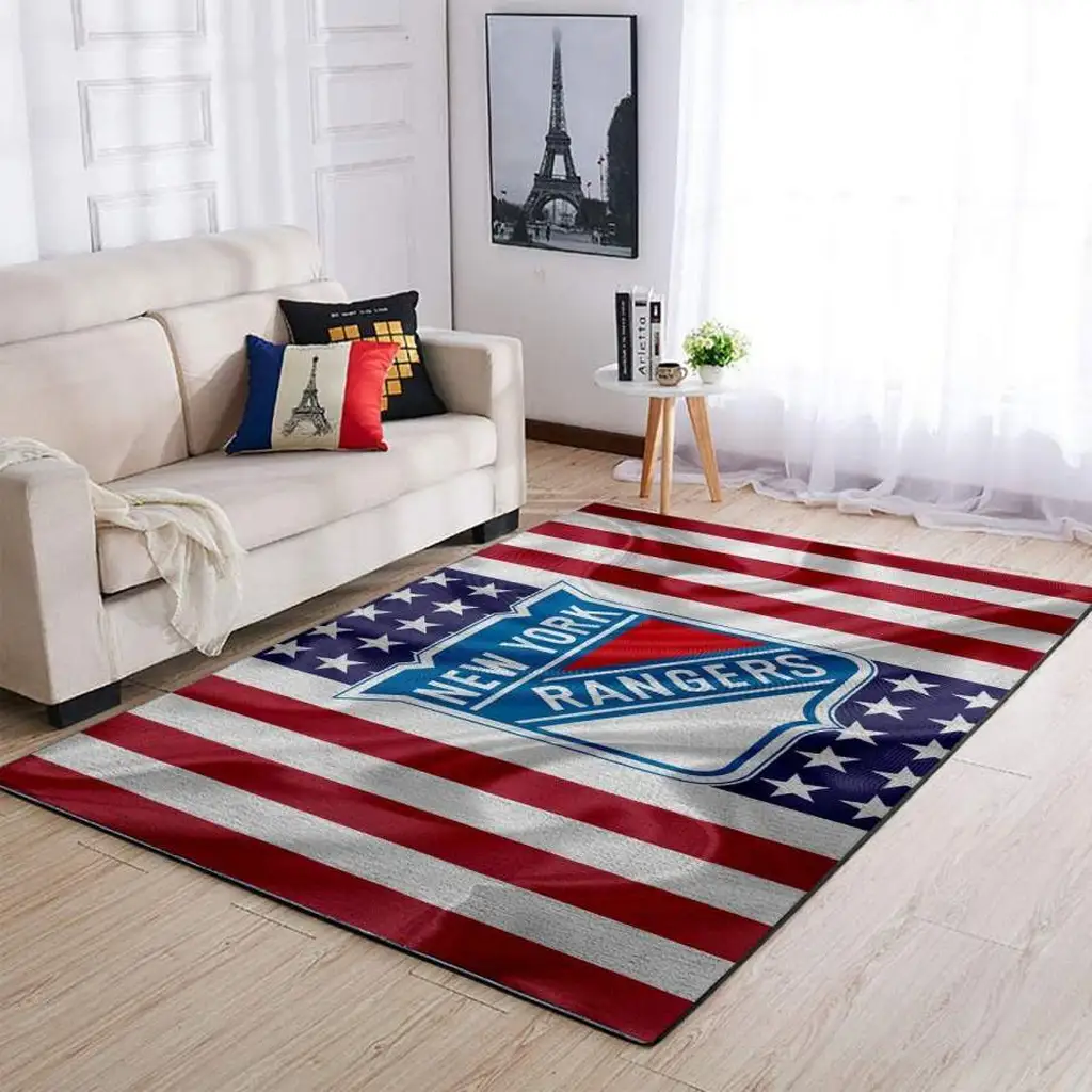 New York Rangers Rug - Area American Flag for Living Room Red and White