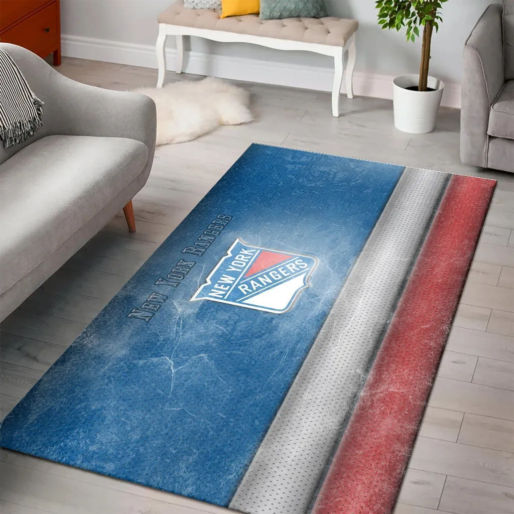 New York Rangers Rug - Area for Living Room Bedroom Decor Blue and Red