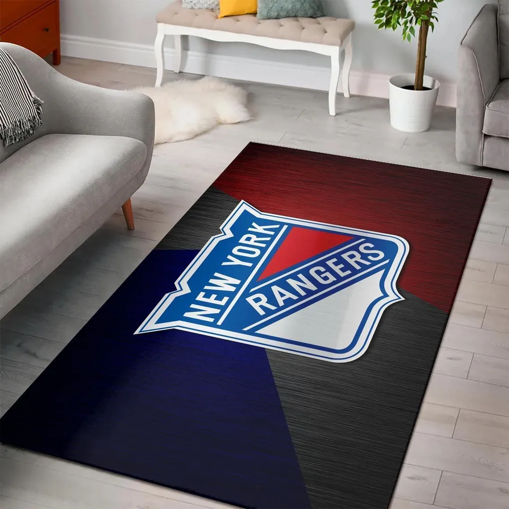 New York Rangers Rug - Area Hockey Fans Room Decor Blue and Red
