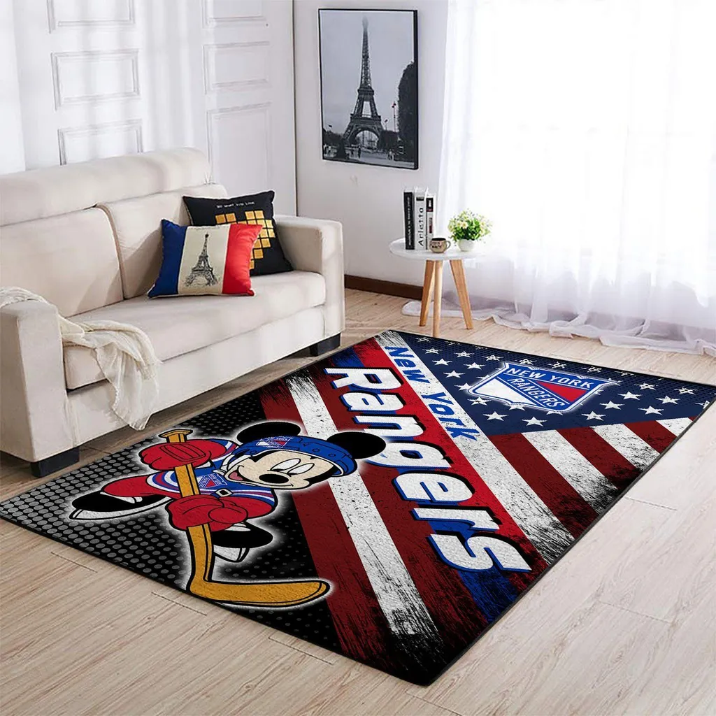 New York Rangers Rug - Area Hockey Themed Carpet Blue and Red