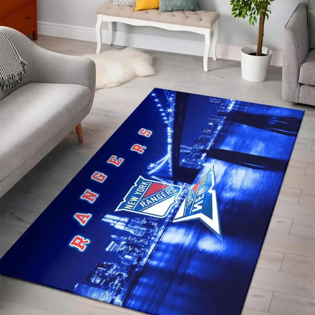 New York Rangers Rug - Area Perfect for Living Room Decor Blue and White