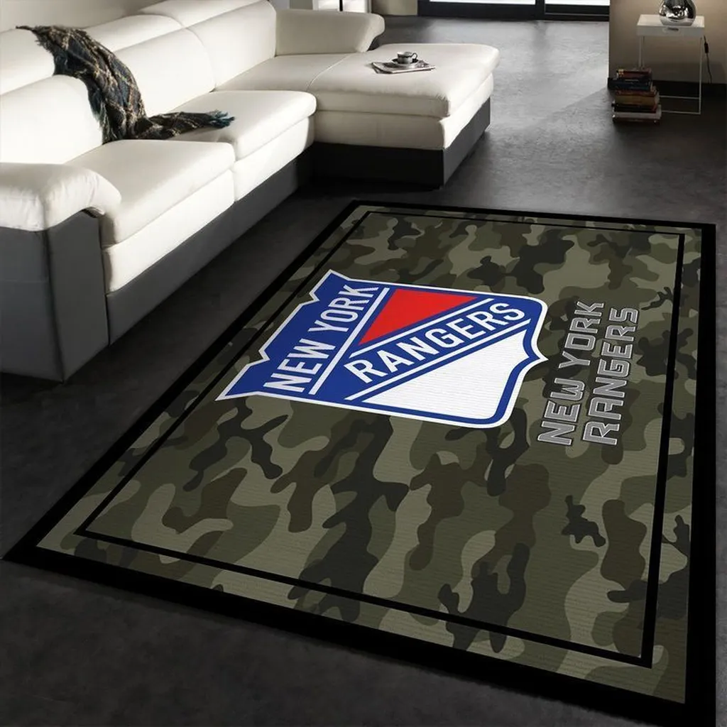 New York Rangers Rug - Camouflage for Living Room Black and Green