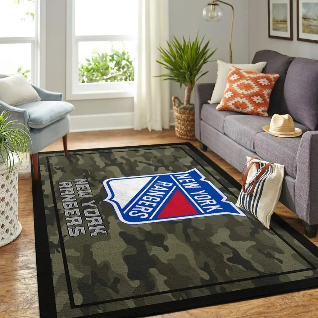 New York Rangers Rug - Camouflage Team Logo Design Black and Green
