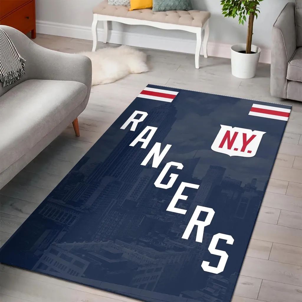 New York Rangers Rug - for Living Room Decor Blue and White