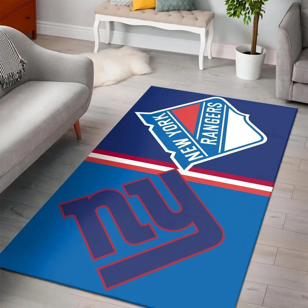 New York Rangers Rug - Giants Team Logo Area Blue and White