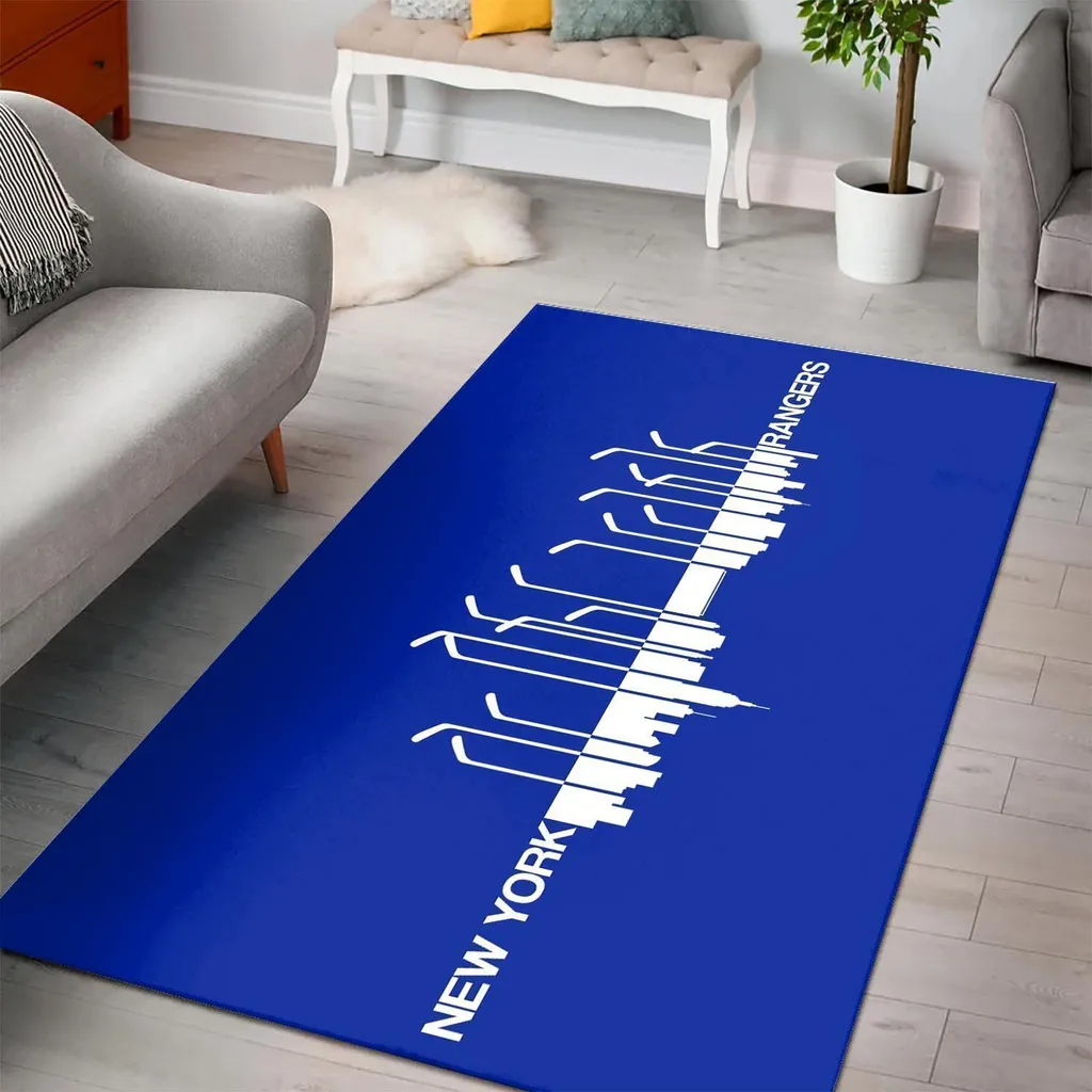 New York Rangers Rug - Hockey Area for Home Decor Blue and White