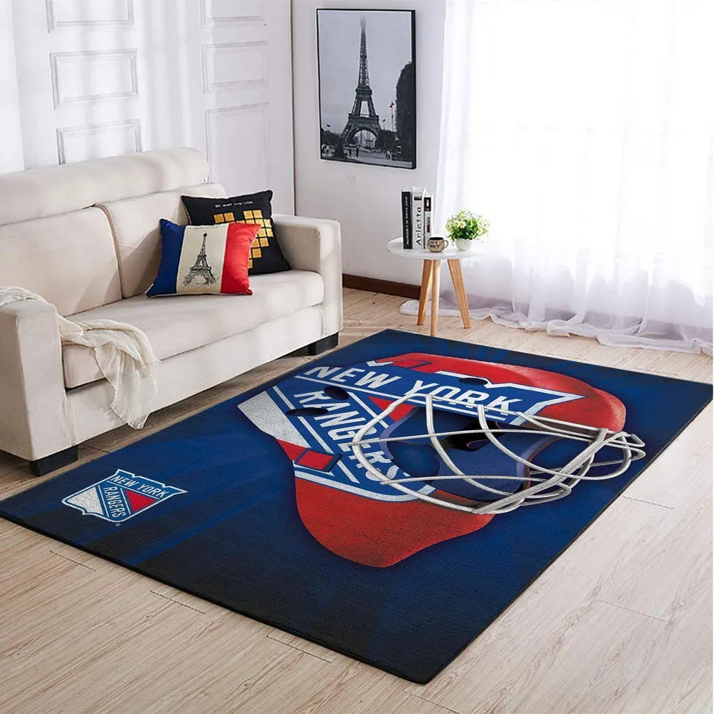 New York Rangers Rug - Hockey Mask Area for Fans Blue and Red