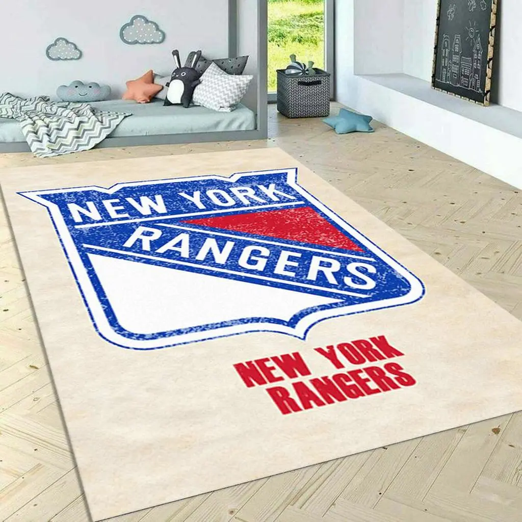 New York Rangers Rug - Kids Room Area Carpet Decor Blue and Red