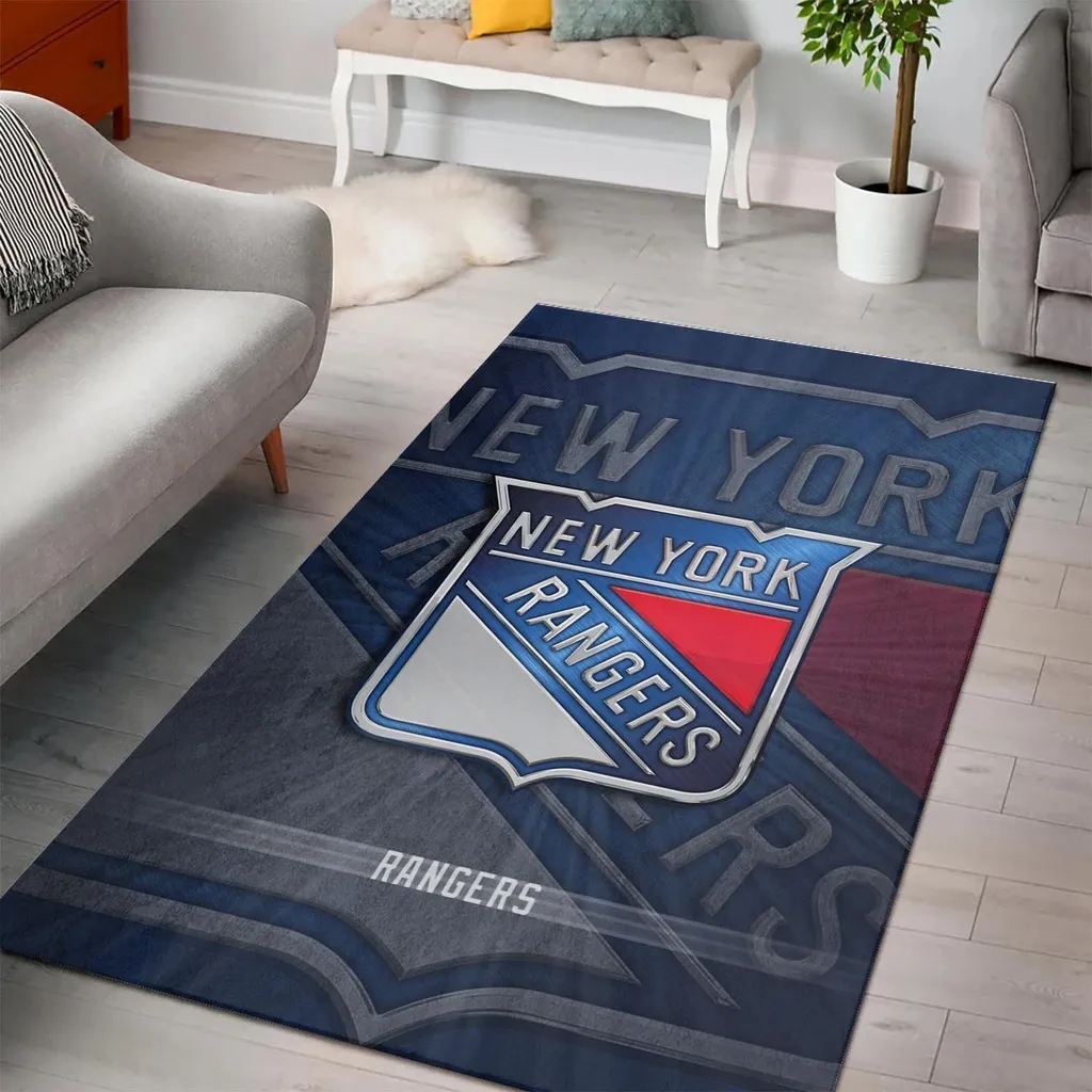 New York Rangers Rug - Team Logo Area for Hockey Fans Blue and Red