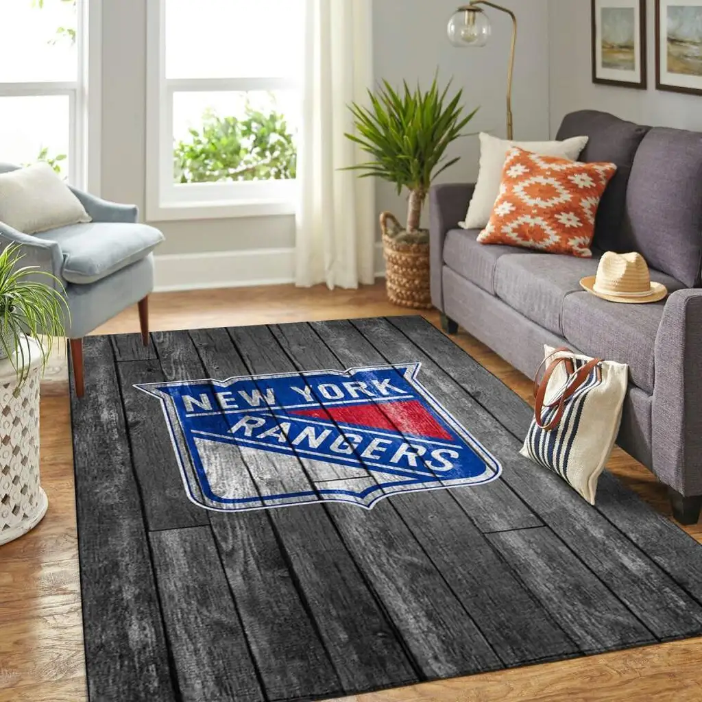 New York Rangers Rug - Team Logo for Living Room Floor Black and Blue