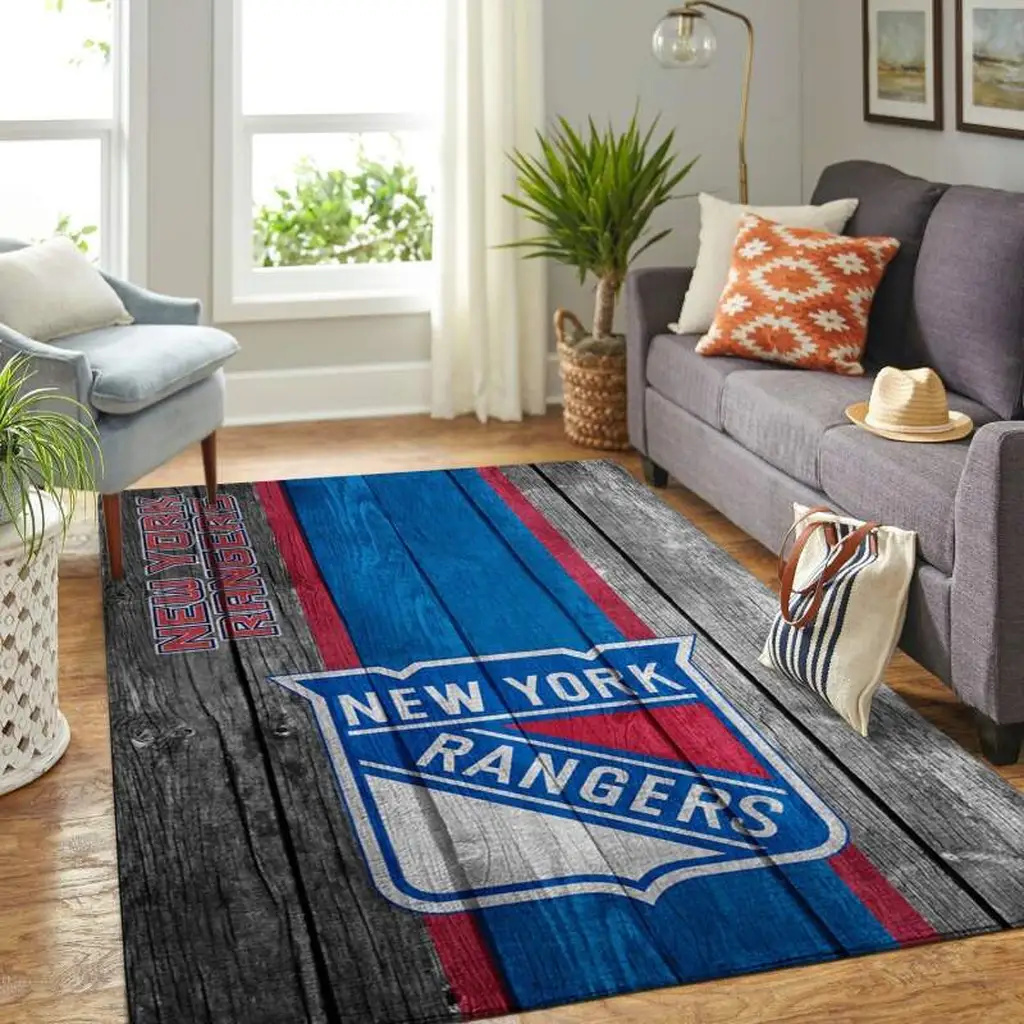 New York Rangers Rug - Vintage Area for Living Room Blue and Gray