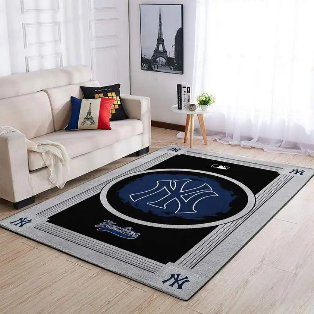 New York Yankees Rug - for Living Room Decor Black and Gray