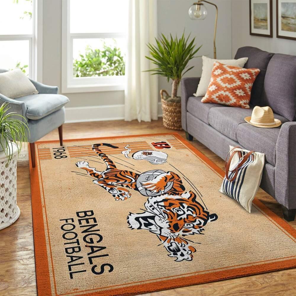 NFL Cincinnati Bengals Retangle Rug Personalized Non-Slip Carpet Gift For Football Fan