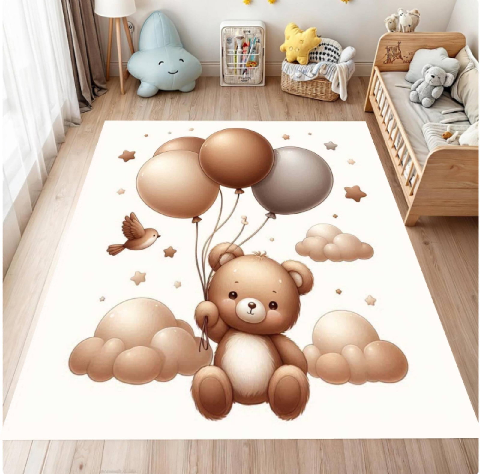 Nursery Rug Teddybeerballonnen Neutral Nursery Rug WashableTVC1708373