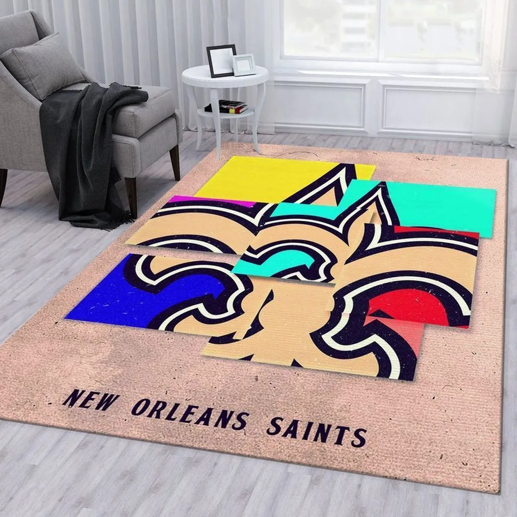 NY Giants Team Logo Fan Rug for Game Room Beige and Blue