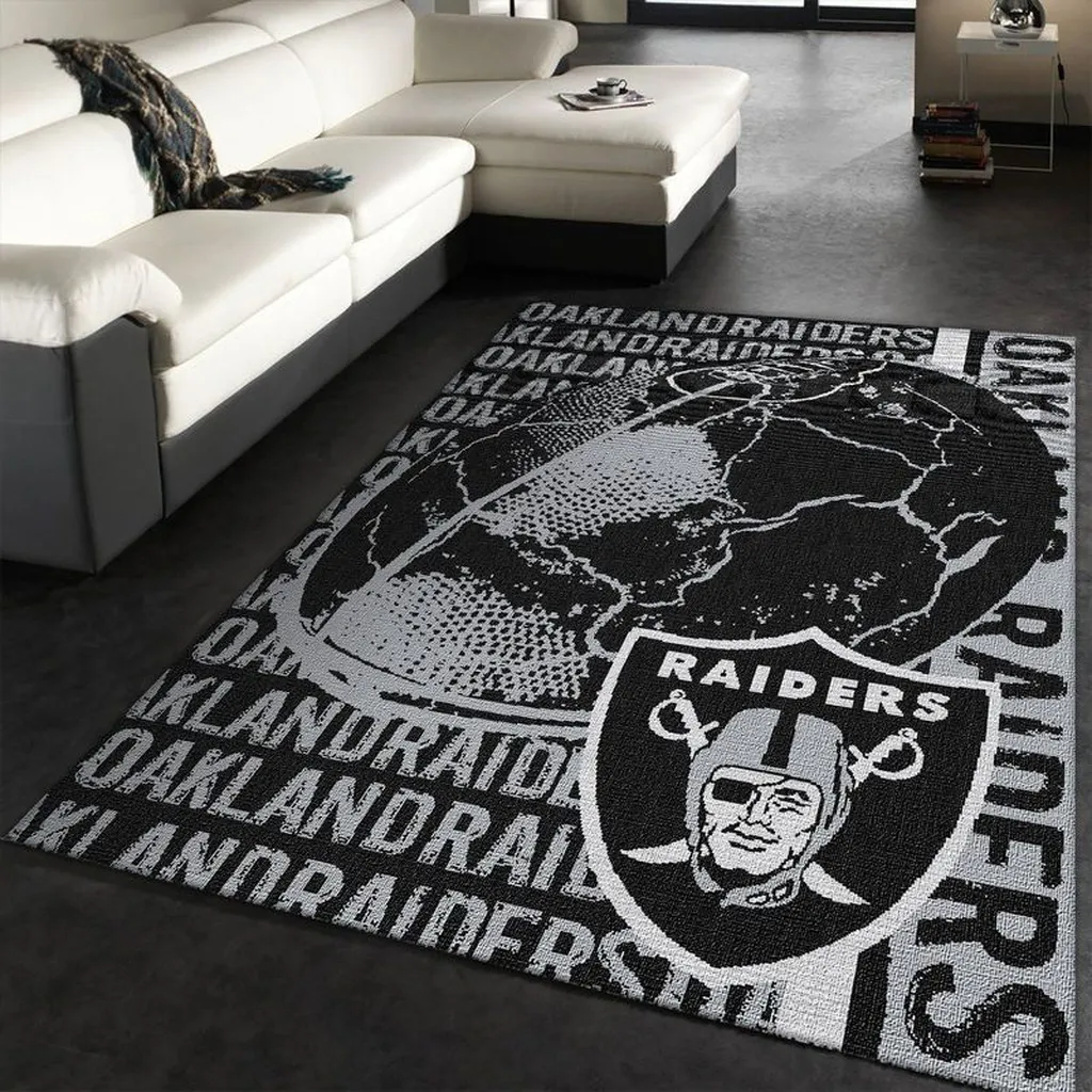 Oakland Raiders NFL Logo Rug for Living Room Decor Black and White
