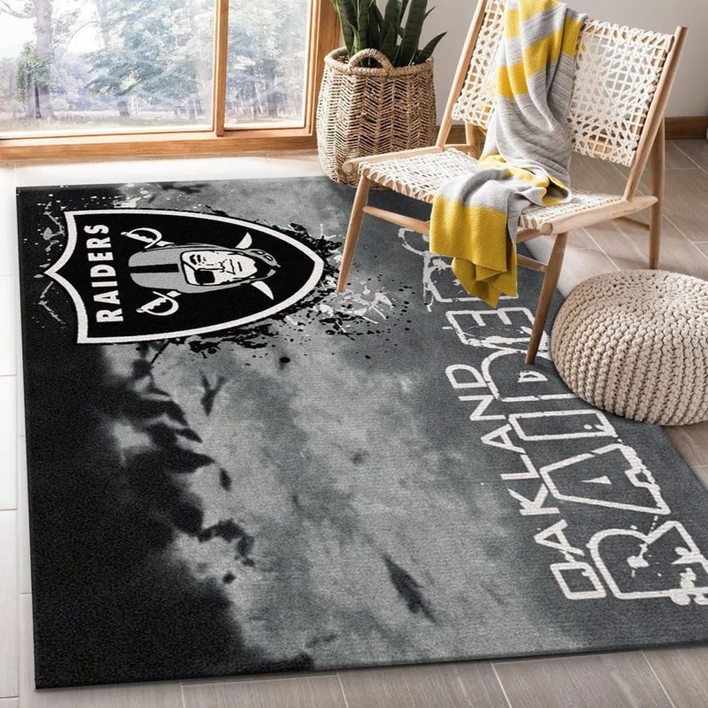 Oakland Raiders Rug - Area for Living Room and Bedroom Black and Gray