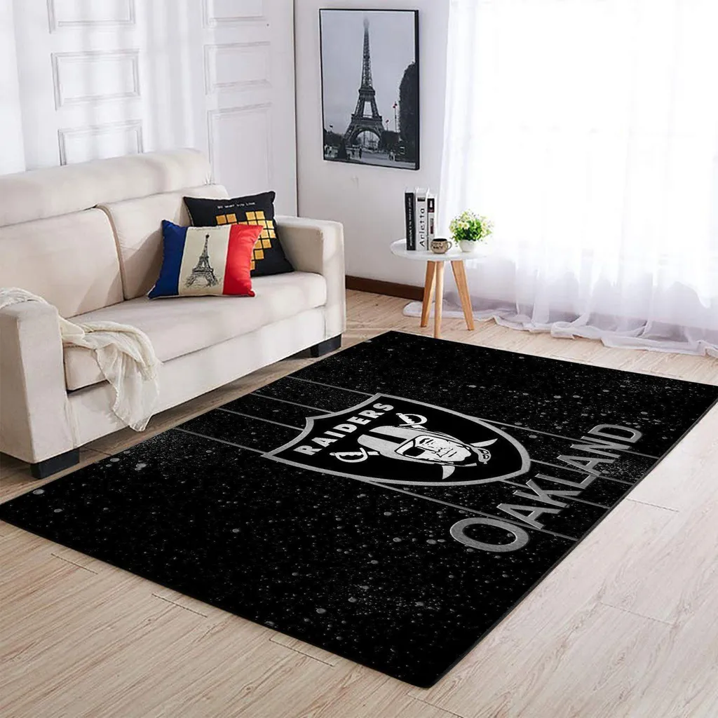 Oakland Raiders Rug - Area Perfect for Living Room Decor Black and Gray
