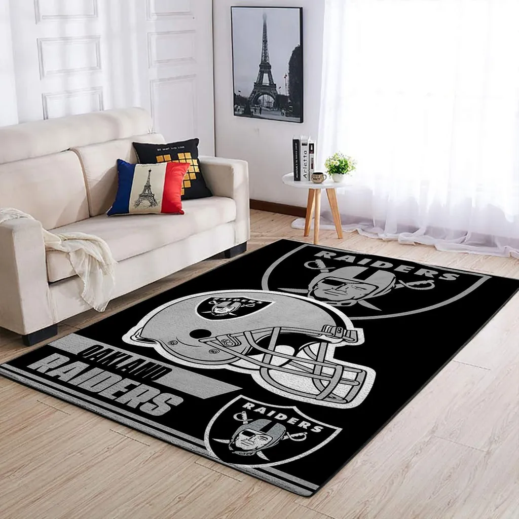 Oakland Raiders Rug - Football Helmet Area for Fans Black and Gray