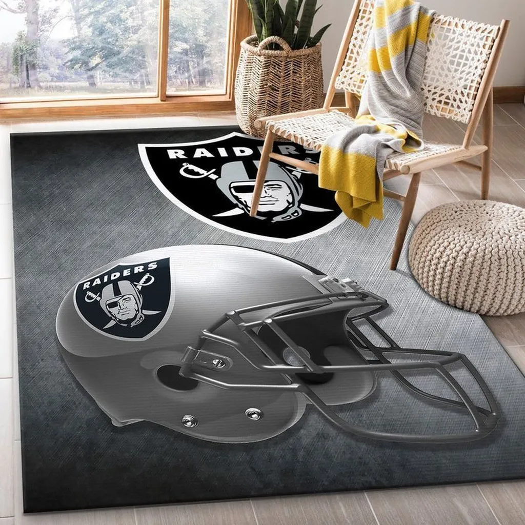 Oakland Raiders Rug - Football Helmet Area for Home Decor Black and Gray