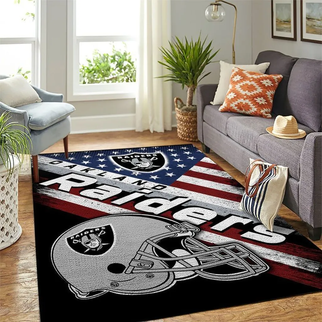 Oakland Raiders Rug - Football Helmet Area for Living Room Black and Gray