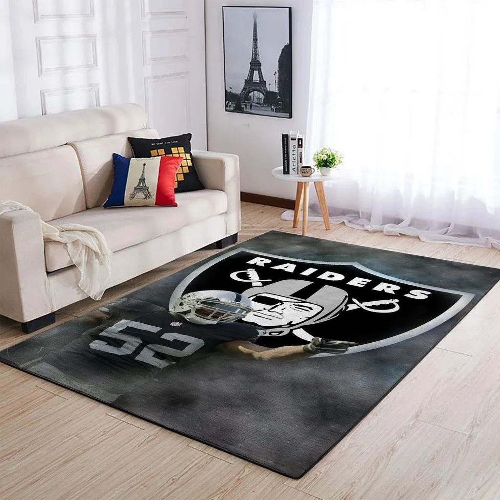 Oakland Raiders Rug - NFL Fan Area for Game Room Black and Gray