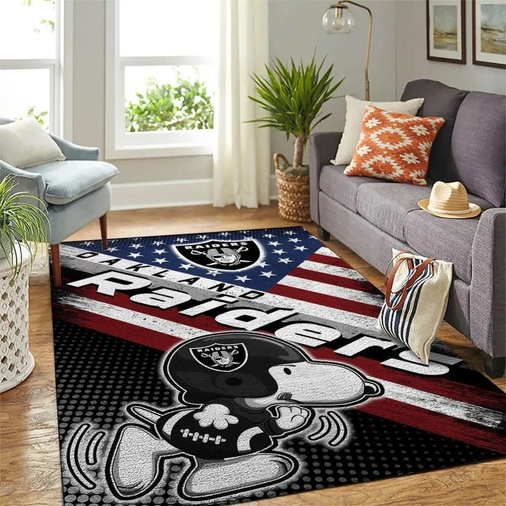Oakland Raiders Rug - Snoopy Area for Fans Black and White