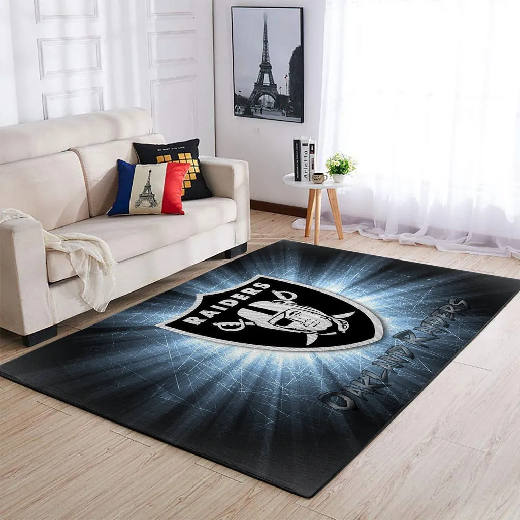 Oakland Raiders Rug Perfect for Living Room Decor Black and Gray